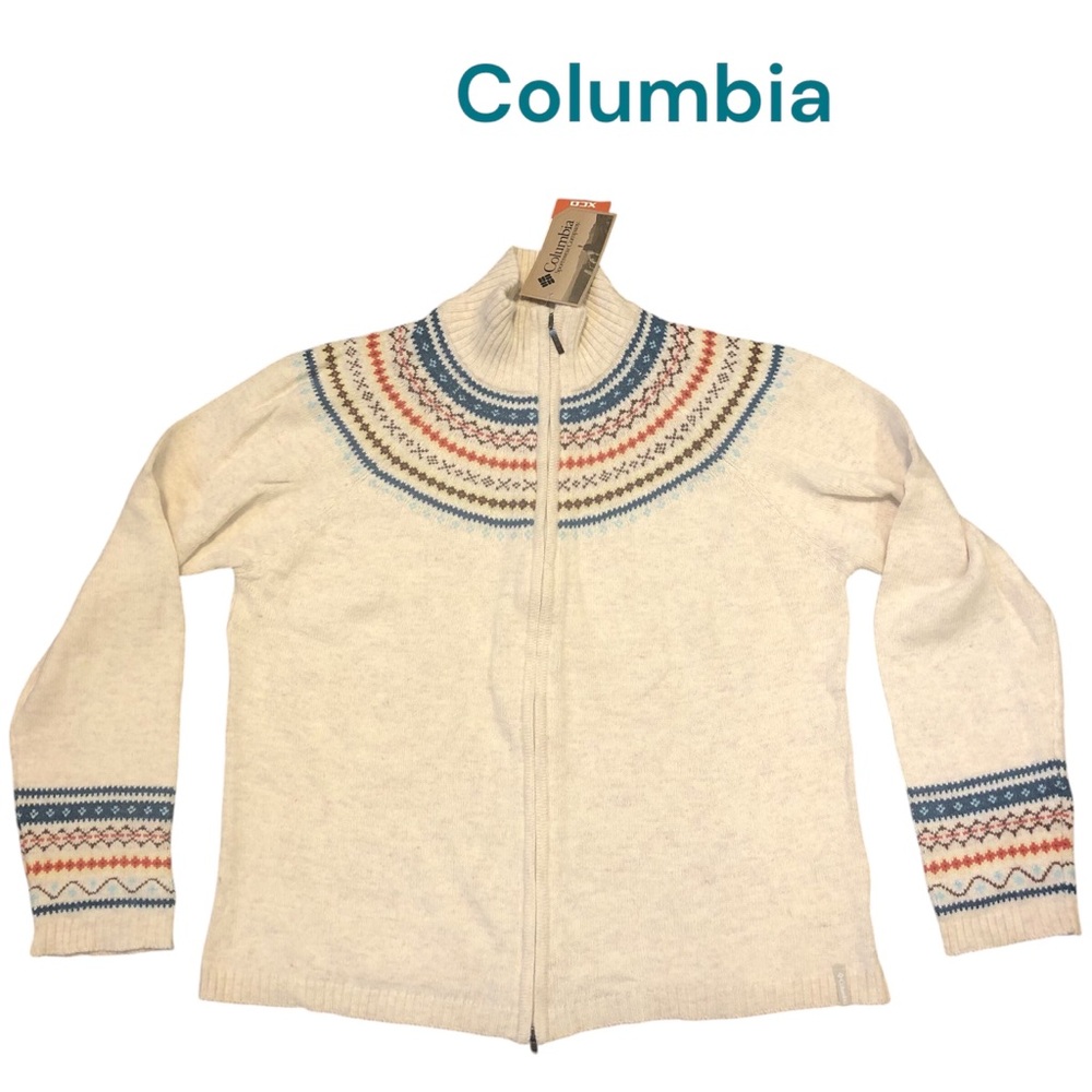 NWT Columbia Serendipity Fairisle Full Zip Women’s Sweater Sz XL Cream/Multi